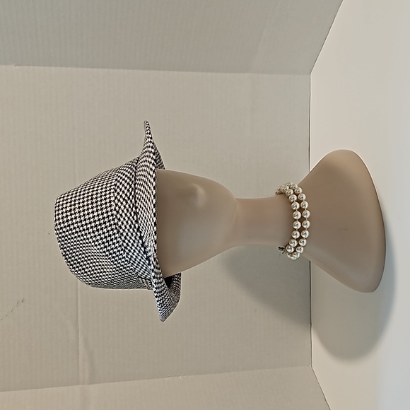 Houndstooth Panama Vintage Style Fedora Black White Short Brim Adjustable Hat - Picture 3 of 4